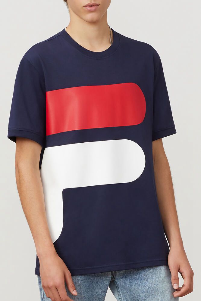 Fila T-Shirt Mens Navy/White/Red - Alvan - Philippines 2564937-ER